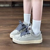 国潮灰色chic耐脏面包鞋 女 港风厚底休闲帆布鞋 2026韩版 百搭滑板鞋