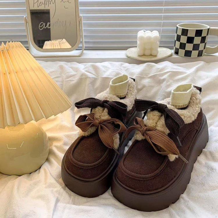 厚底加绒森系学院风勃肯鞋女2025年冬季新款复古小个子加棉乐福鞋
