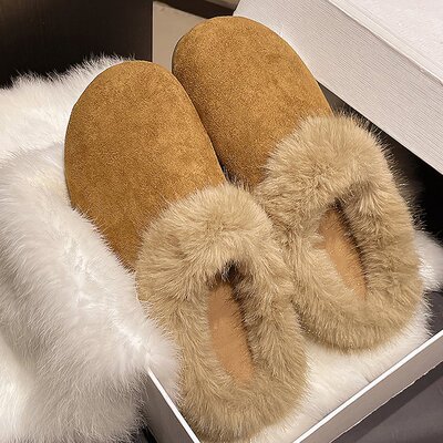 勃肯毛毛拖鞋女外穿韩版2025新款秋冬季一脚蹬加绒保暖包头半拖鞋