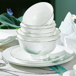 骨瓷碗银边品质餐具45%骨粉碗碟盘子家用2026年新款家用饭碗单品