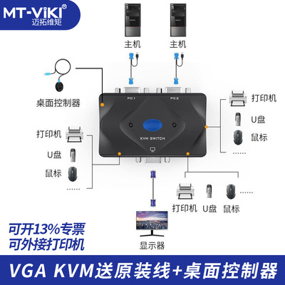 迈拓维矩MT-201-KM KVM切换器2口 kvm连接线手动USB 2进1出带键鼠