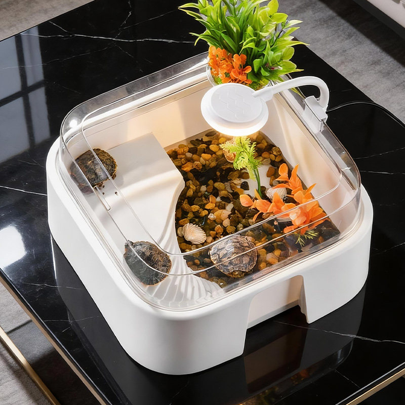 家用乌龟缸造景生态缸创意龟盆寄居蟹饲养箱晒台躲避屋小型爬宠盒