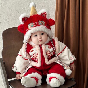婴儿拜冬年服分体新生儿男女宝宝抓周宴礼服秋冬加绒加厚汉服套装