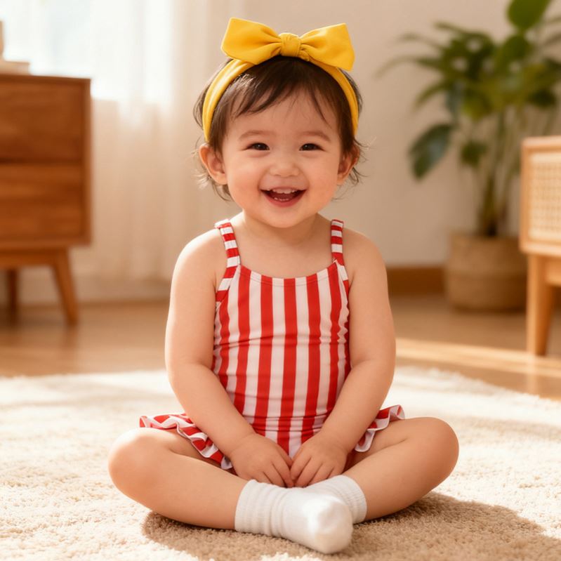 小月龄泳衣男女宝宝一岁可爱风防晒透气速干夏季连体新生婴儿泳装