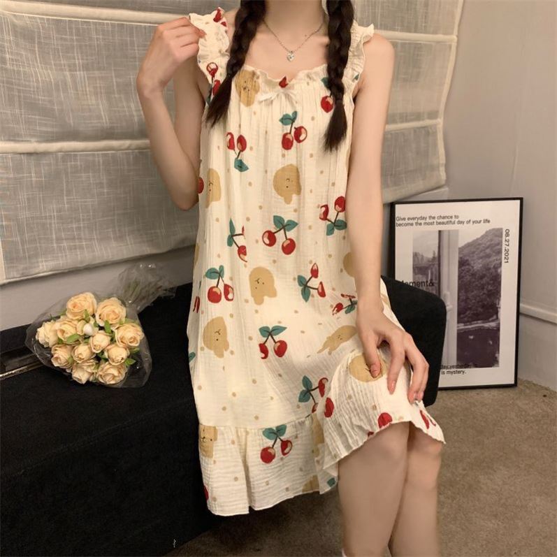 奶呼呼睡裙少女甜美可爱超萌法式公主风带胸垫睡衣吊带睡裙家居服