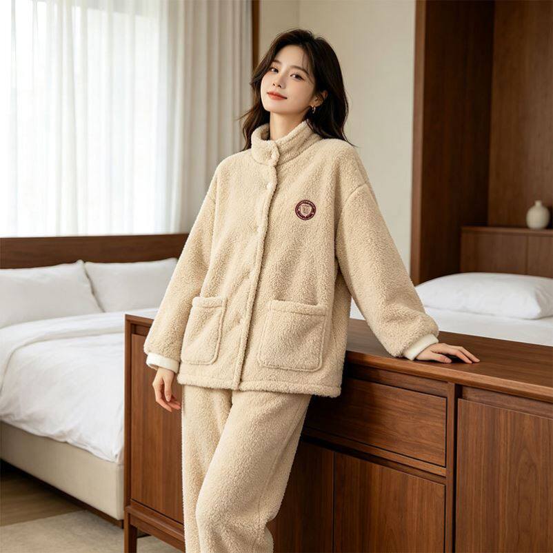 加厚防寒家居服冬季加绒保暖情侣睡衣棉服打底衫可外穿小棉袄套装