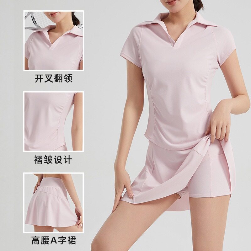 打羽毛球运动套装女户外晨跑步服高颜值健身房网球骑行速干短袖裙