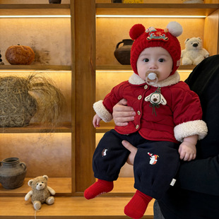 婴儿拜冬年服分体小月龄男女宝宝一周岁抓周礼服喜庆两件套中国风