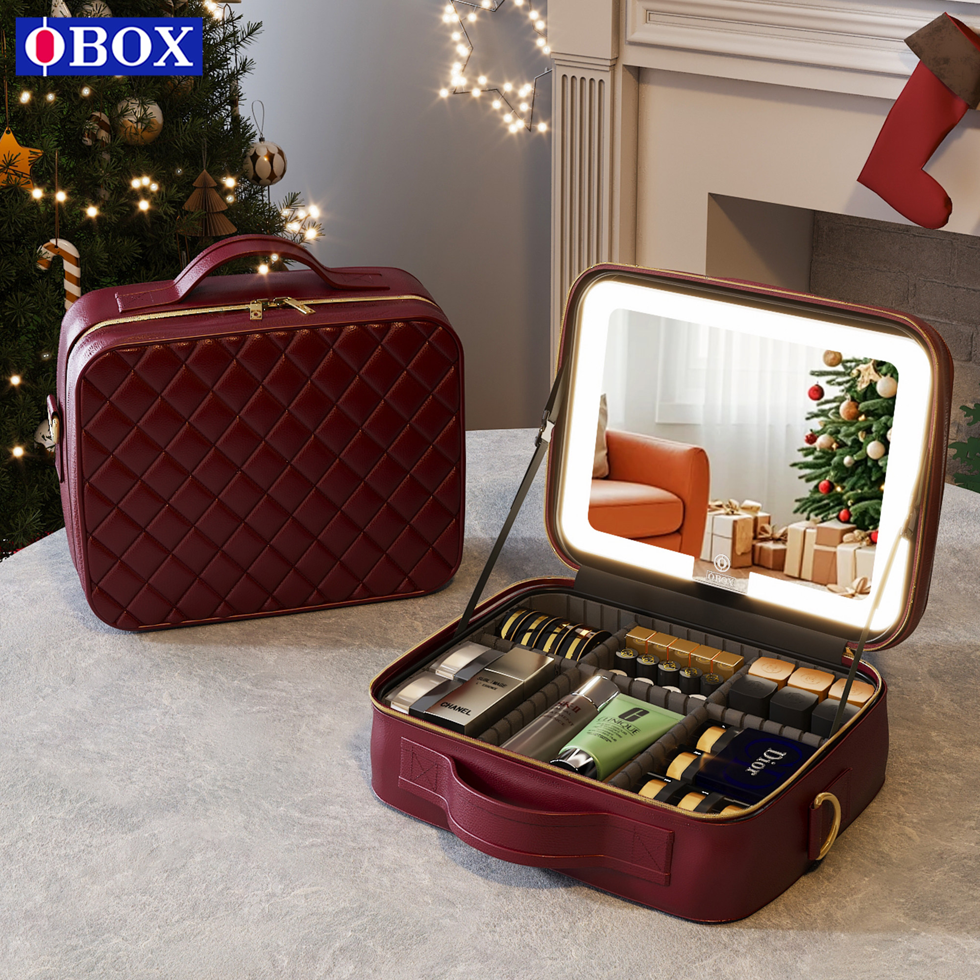 节日送礼新款带镜化妆包女化妆品分区收纳大容量高端收纳盒便携式,收纳整理,化妆包,淘宝优惠券,粉丝福利购,淘宝优惠卷