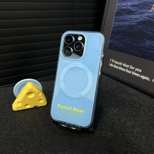 天蓝色芝士奶酪磁吸壳适用iPhone16promax手机壳新款苹果15pro磨砂硅胶imd14pro简约高级感13创意男女保护套