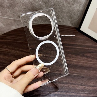 适用华为mateX6折叠屏手机壳高级感轻奢镶钻镜框MateX5典藏版透明闪粉磁吸中轴简约防摔Matex3超薄全包女款硬