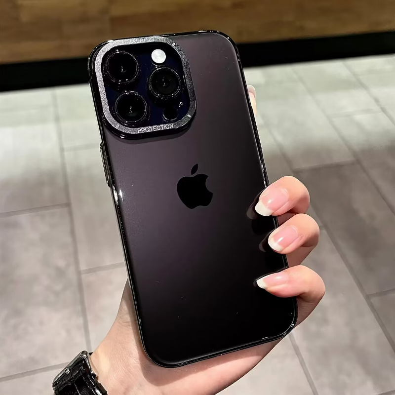 金属镜头框透明适用苹果14promax手机壳新款iPhone13pro超薄pc硬壳防尘12高透磨砂保护套15plus简约防摔男女
