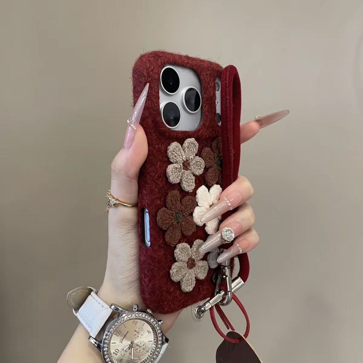 17pm带手链复古甜美毛绒针织花朵