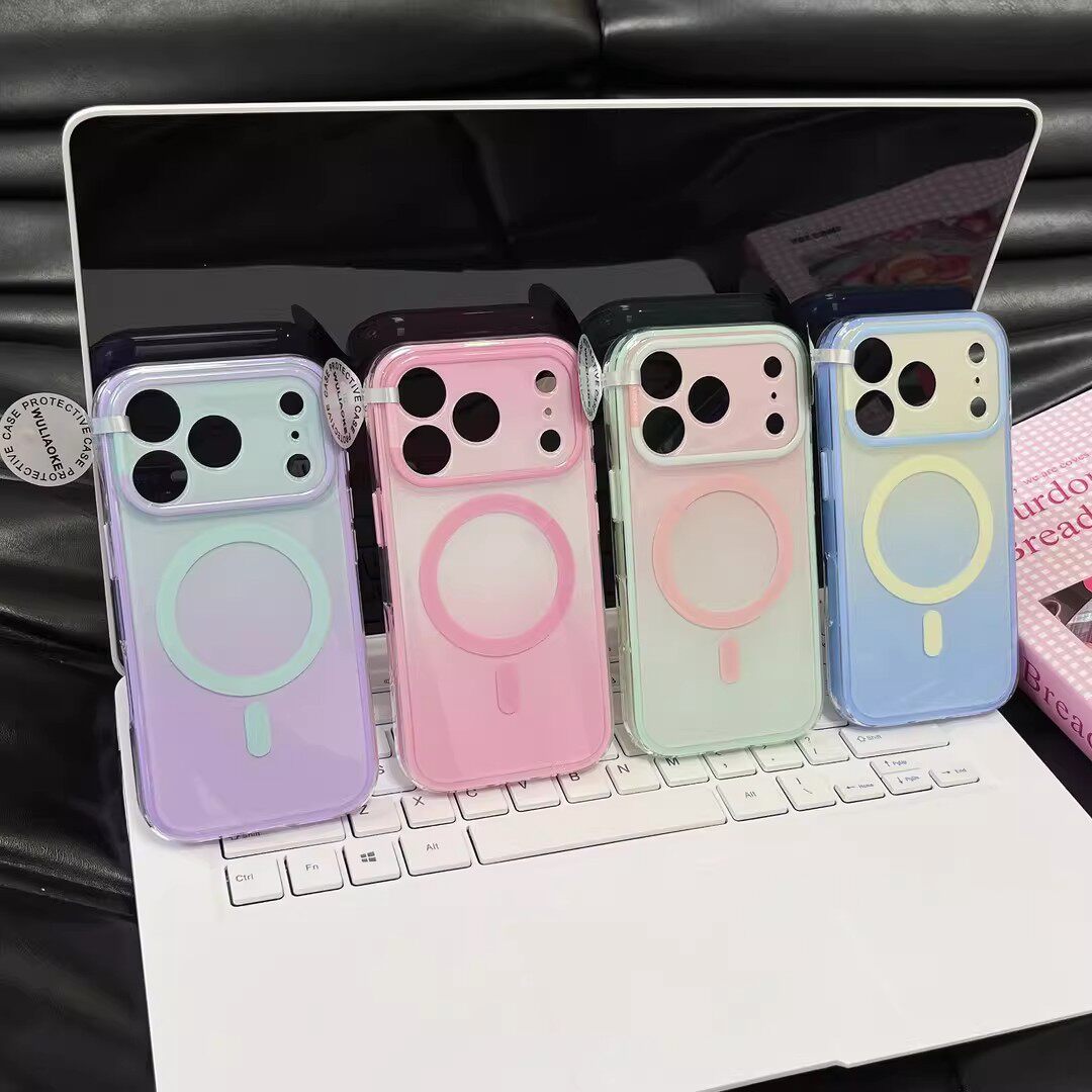 磁吸2合1晕染渐变全包ai按键适用苹果17promax手机壳新款17pro气囊支架iPhone16promax防摔15保护套14/13女