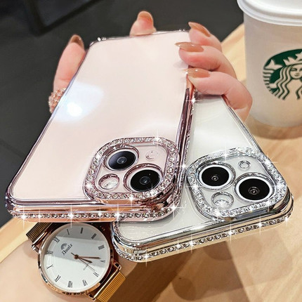 适用苹果13手机壳带镜头膜iphone15promax新款14全包防摔12pro高级感女款17奢华水钻16透明硅胶xsmax网红潮牌
