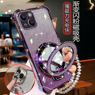 电镀四角气囊防摔适用苹果13手机壳高级新款iPhone13Pro闪粉透明硅胶mini带镜头保护膜pg13promax磁吸支架女