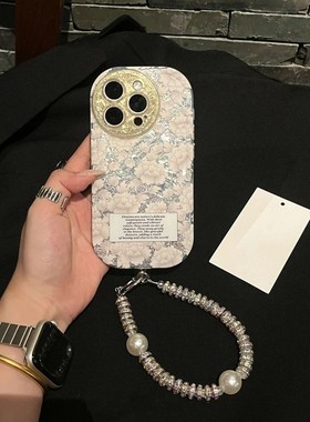 适用苹果16promax手机壳新款iphone15pro满屏白色花朵14pm复古高级感13硅胶软16女款15max全包锡纸pm保护壳套