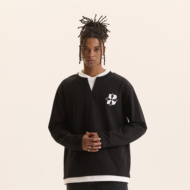 假两件廓形V领套头圆领卫衣