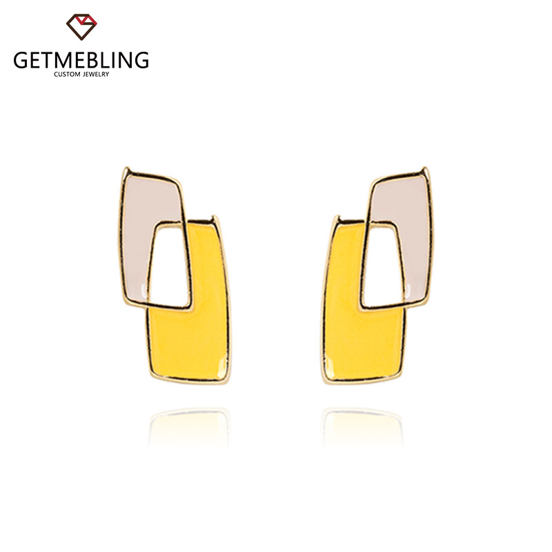 Get Me Bling几何方块撞色复古耳环韩国正品不规则长方形耳饰