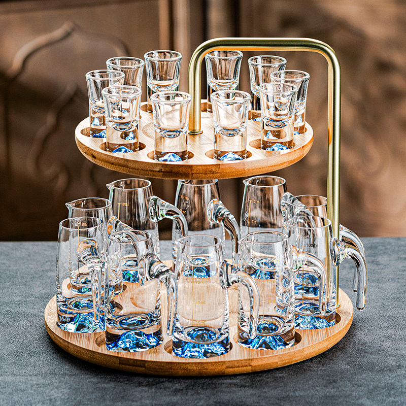 高档轻奢玻璃白酒杯套装家用组合烈酒杯小酒杯酒盅分酒器把手杯架