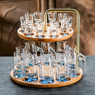高档轻奢玻璃白酒杯套装家用组合烈酒杯小酒杯酒盅分酒器把手杯架