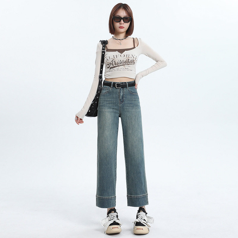 九分直筒牛仔裤女秋冬2025年新款高腰百搭小个子加绒法棍烟管裤子