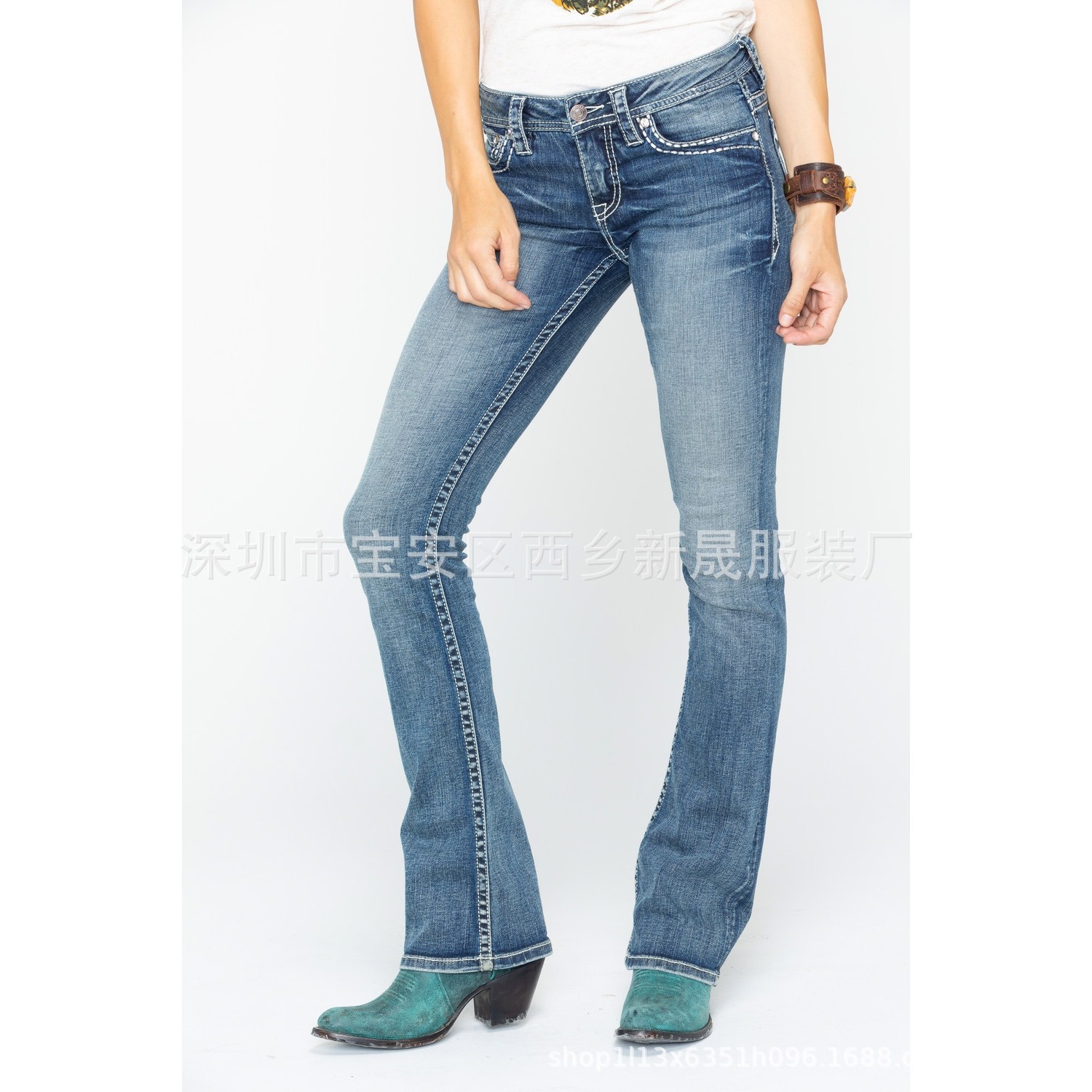直销跨境亚马逊独立站热销女士牛仔裤刺绣中腰修身牛仔裤女长裤