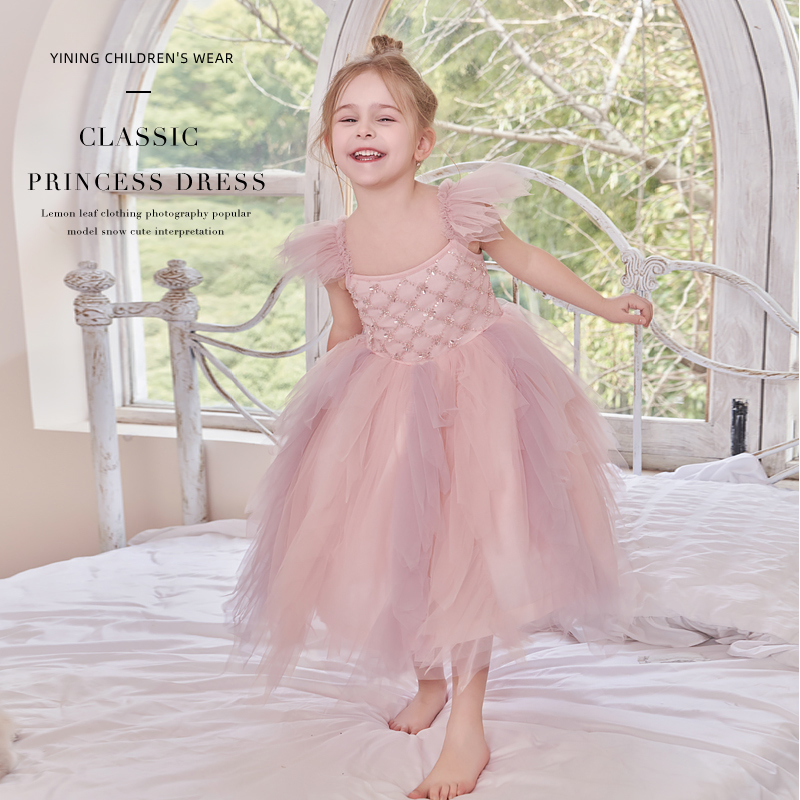 夏季新款公主裙女童粉色连衣裙小女孩蛋糕裙子夏装儿童纱裙大宝宝
