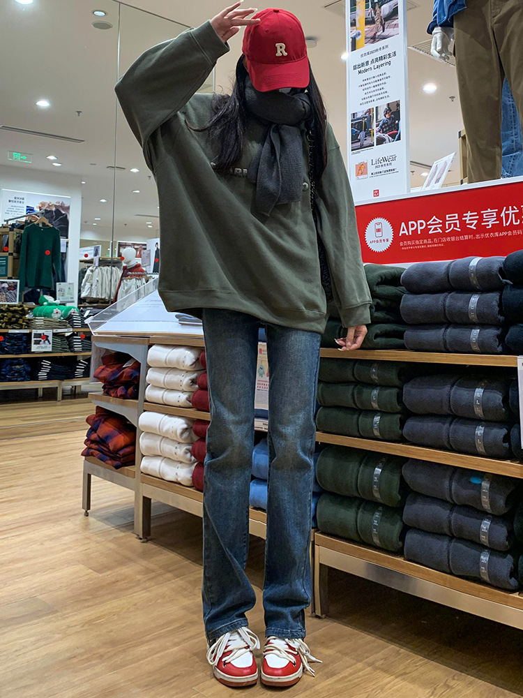 覆古蓝高腰直筒牛仔裤女2025秋冬新款梨形显瘦小个子加长烟管裤子