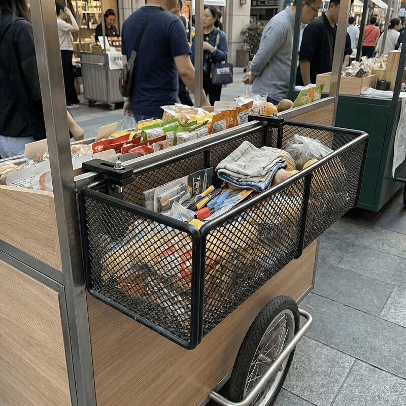 夜市地摊小吃车挂篮置物架摆摊车侧边免打孔悬挂收纳筐食品放置架
