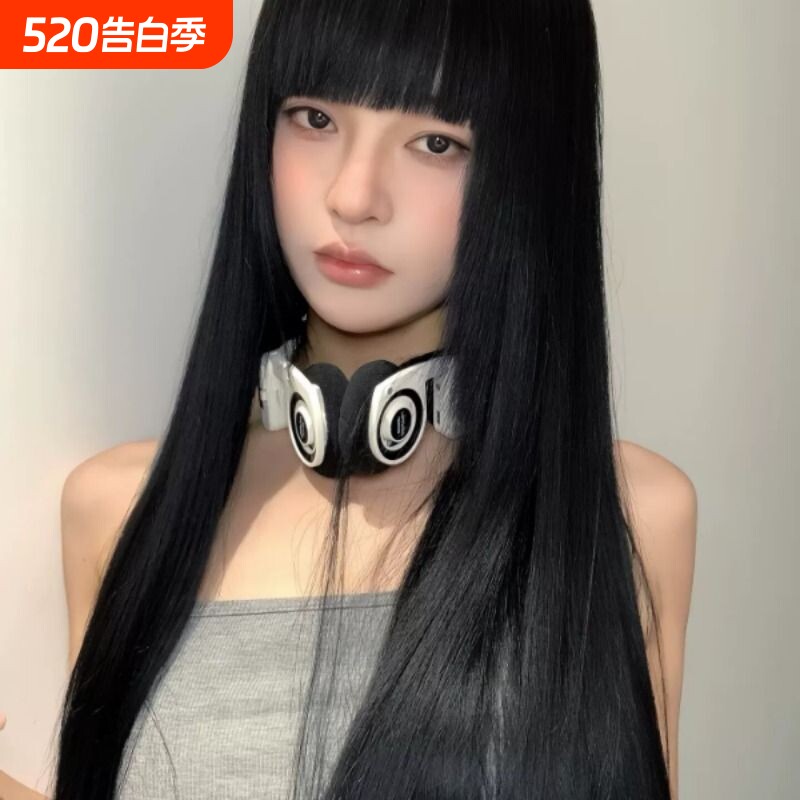 假发全头套女漫画感黑长直齐刘海假发自然仿真无痕COS整顶假发套