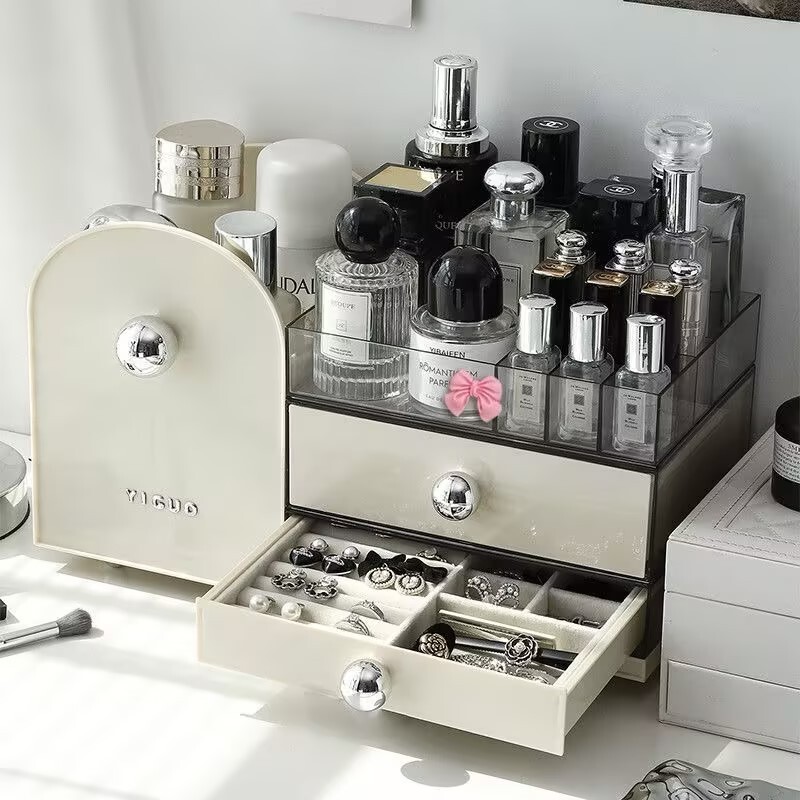 化妆品收纳盒桌面高级感2026新款护肤品整理盒子梳妆台口红置物架