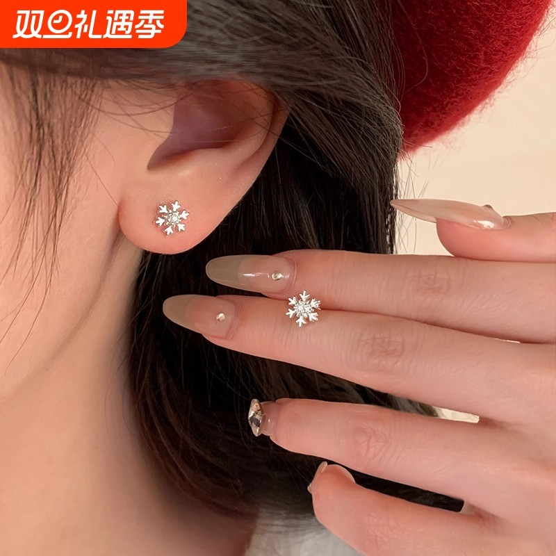 999足银雪花耳钉女士耳饰精致2025新款爆款高级感养耳洞银饰耳