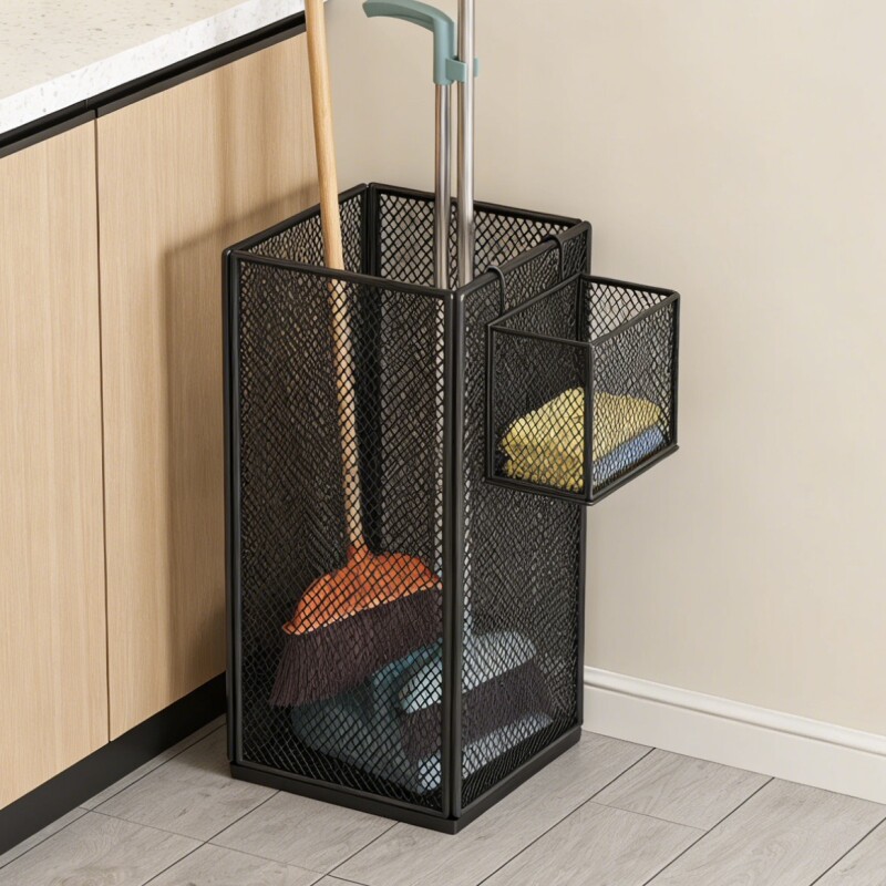 清洁工具收纳筐客厅杂物整理架大容量储物架子家用拖把墩布放置架