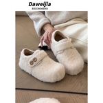 白色复古加绒全包勃肯鞋女2025新款冬季外穿厚底增高保暖毛毛棉鞋