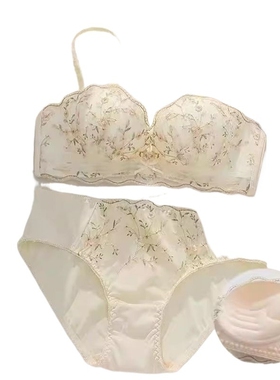 纯欲aa杯内衣女小胸聚拢上托显大无钢圈防下垂性感蕾丝文胸罩套装