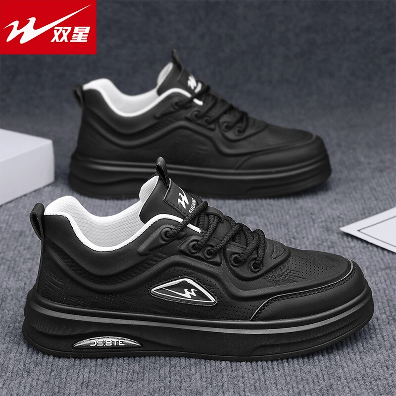 双星时尚黑色板鞋男潮鞋百搭春季透气超火爆款厚底增高休闲运动鞋