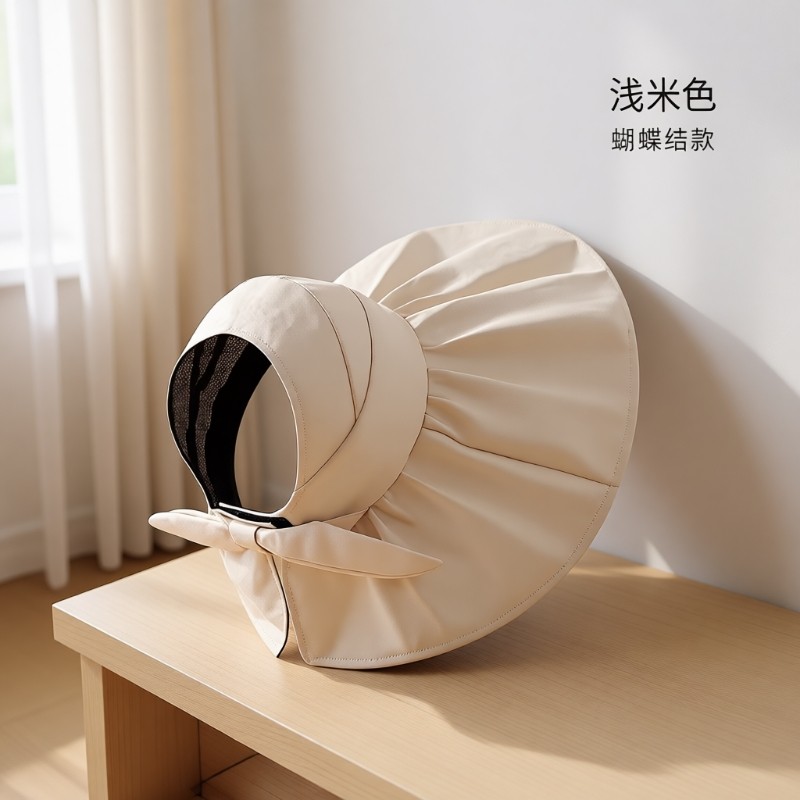 防晒帽夏季女防紫外线遮阳遮脸渔夫帽折叠帽空顶帽大帽檐黑胶贝壳