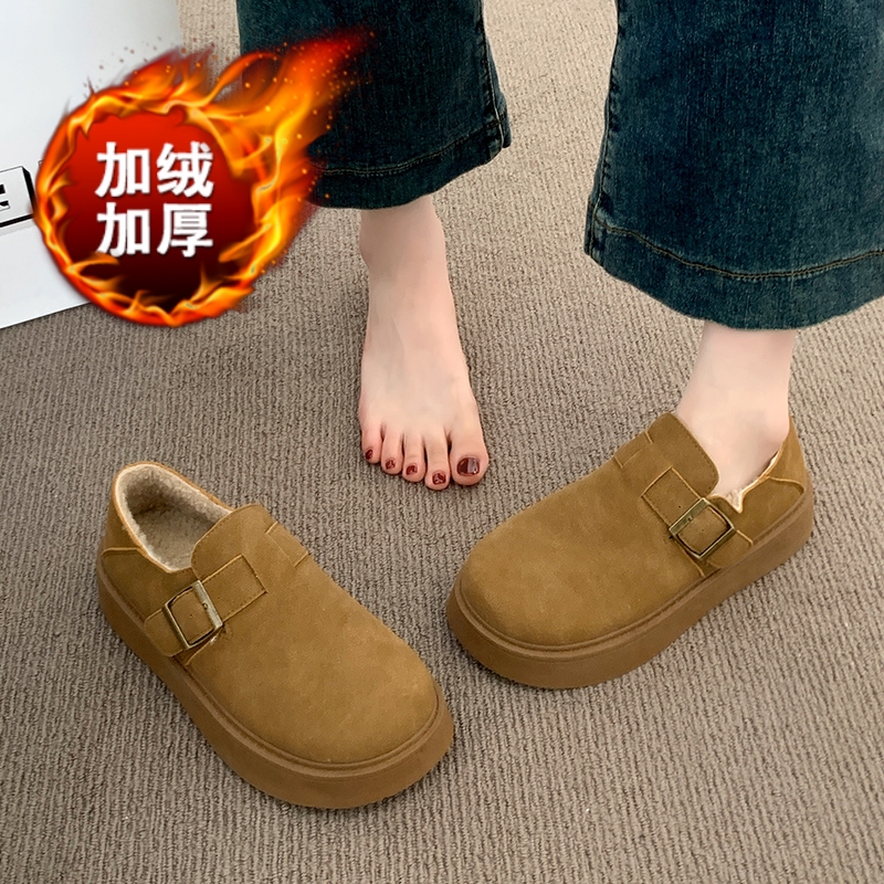 全包勃肯鞋女孕妇加绒保暖毛毛棉鞋2025新款冬季复古乐福鞋女百搭