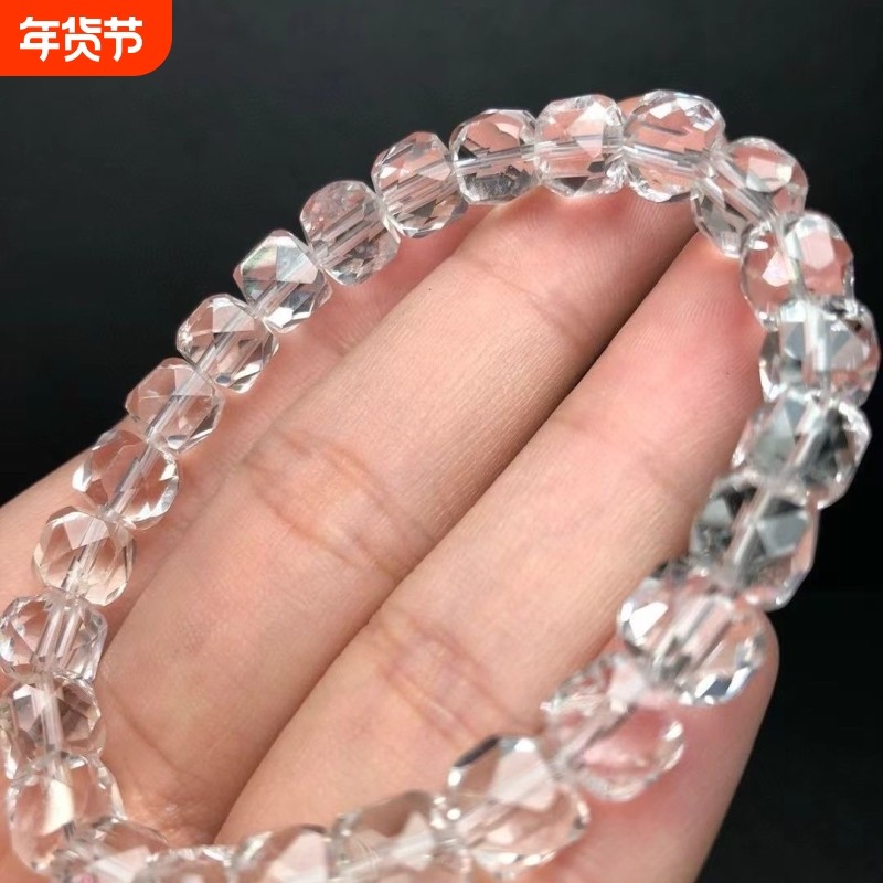 VZZS天然白水晶手链方糖形手串手链女切面方块送女友饰品礼情人节