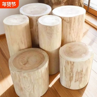 全实木墩子木桩树桩圆凳原木树墩底座坐凳根雕摆件木头凳子小茶几