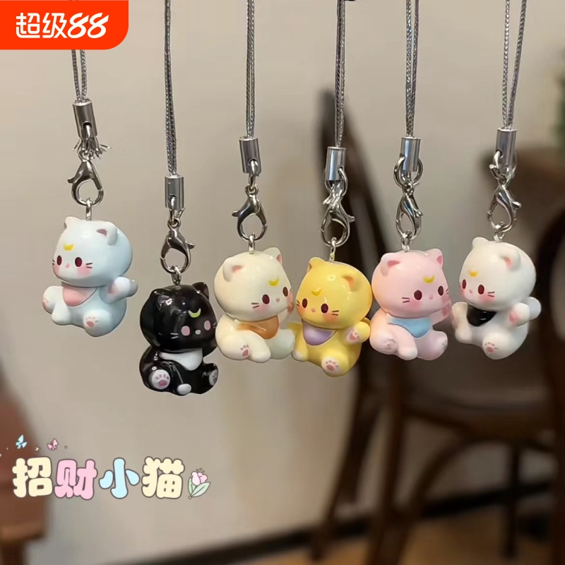 新款卡通小猫手机链可爱树脂钥匙扣少女学生包包挂件情侣闺蜜礼物