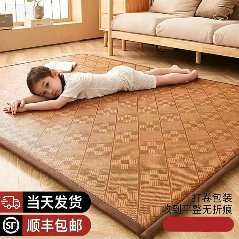 夏季藤席地垫沙发垫学生睡觉打地铺加厚防滑凉席榻榻米垫双面折叠
