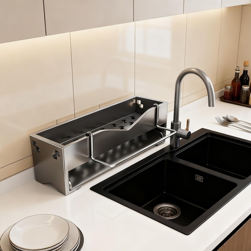 厨房水槽置物架台面斜坡沥水架抹布架水龙头多功能海绵洗碗布架子