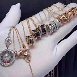 情人节小蛮腰项链弹簧男女纯银陶瓷小红人慈善款情侣吊坠玫瑰金