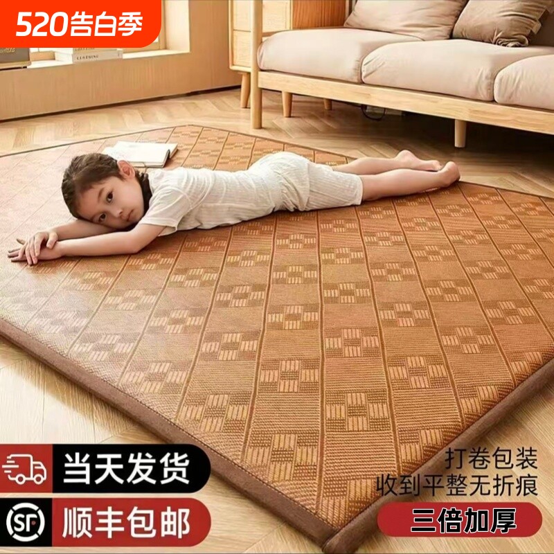 新款夏季加厚冰丝凉席床垫地垫睡觉打地铺用藤席榻榻米垫子爬爬垫