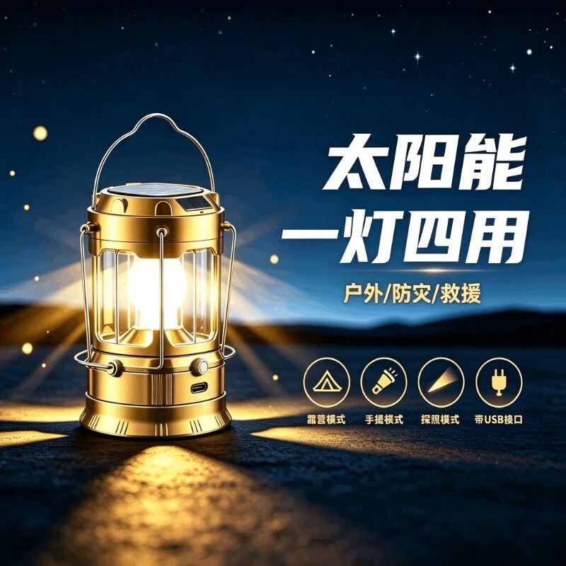 太阳能充电款露营灯手提马灯户外E应急帐篷灯地摊野营家用照明灯