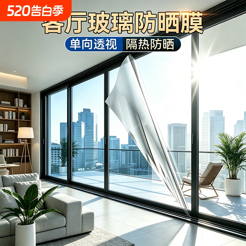 家用窗户玻璃防晒隔热膜阳台遮阳遮光单向透视隐私贴纸膜防紫外线