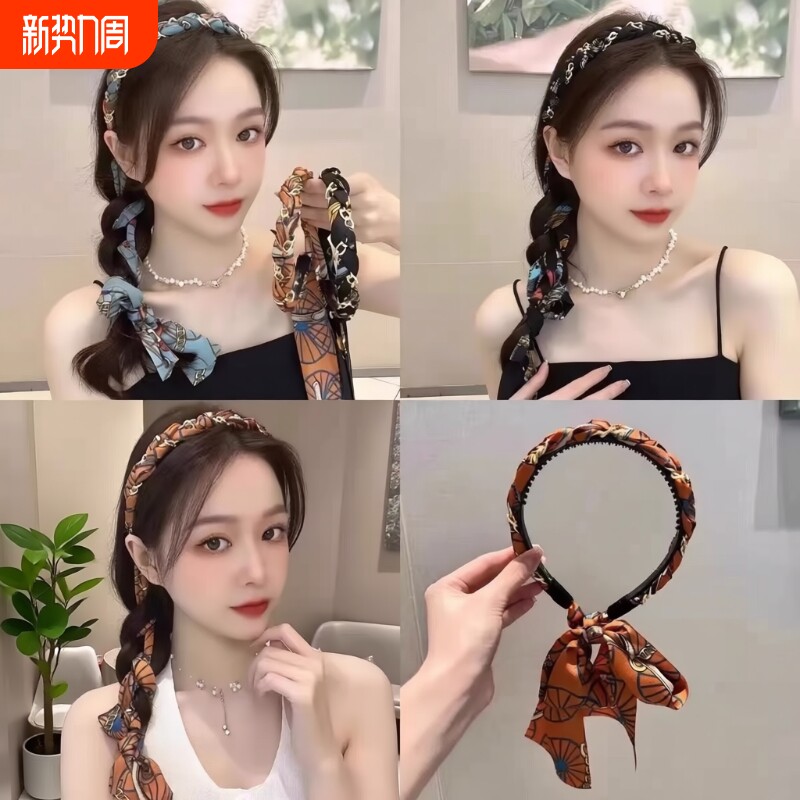 复古链条编发发箍一体式带飘带头箍高级感发带女绑发压发发卡头饰