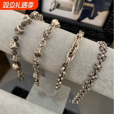 潮牌S925纯银复古十字架手链男士女生小众独特